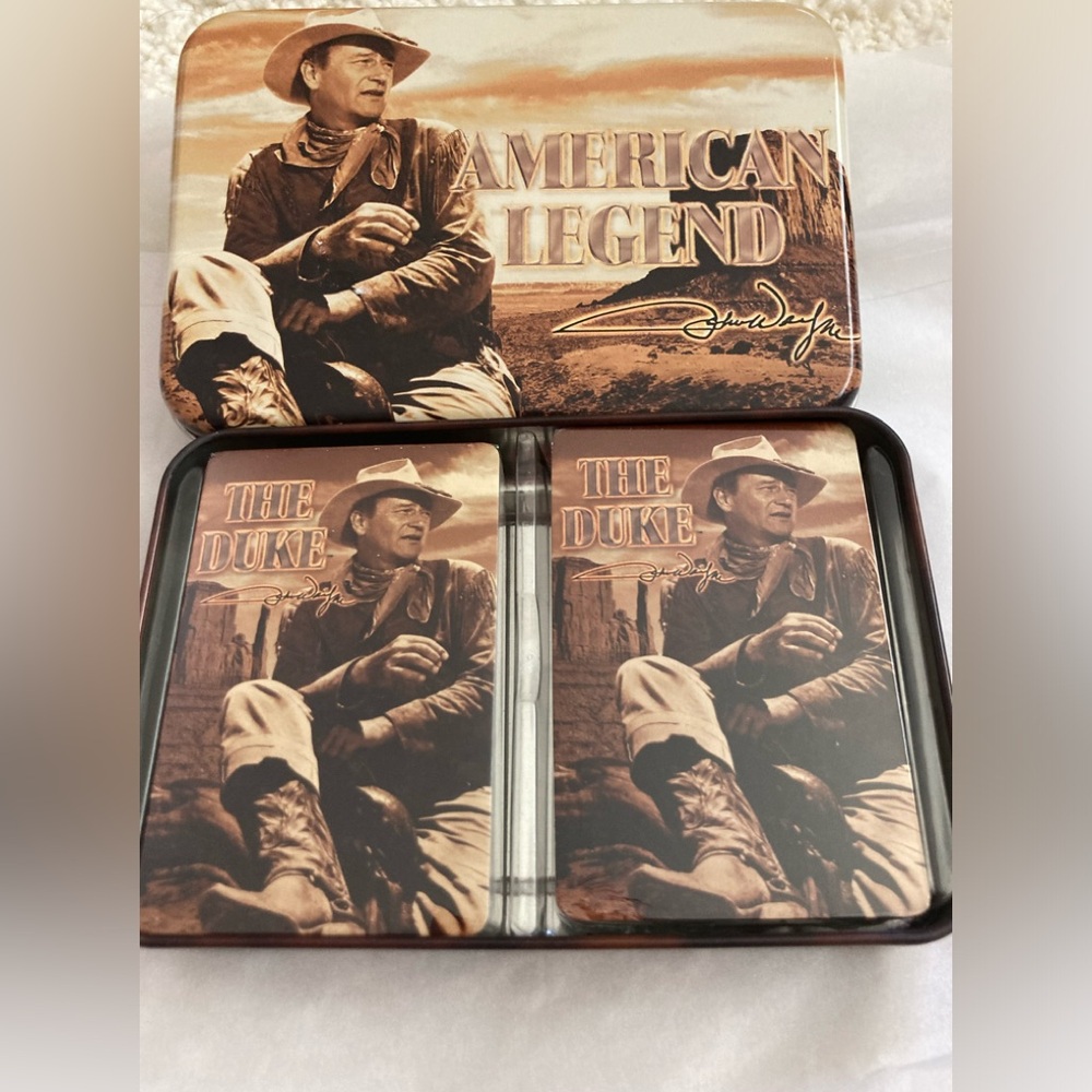 NWT John Wayne The Duke playing card set metal tin container